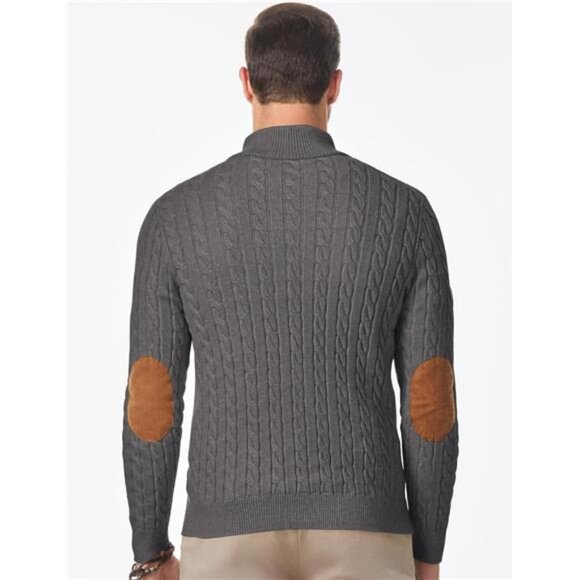 NEW Men's Cable Knit Pullover Sweater Casual Long Sleeve Stand Collar - Picture 2 of 6